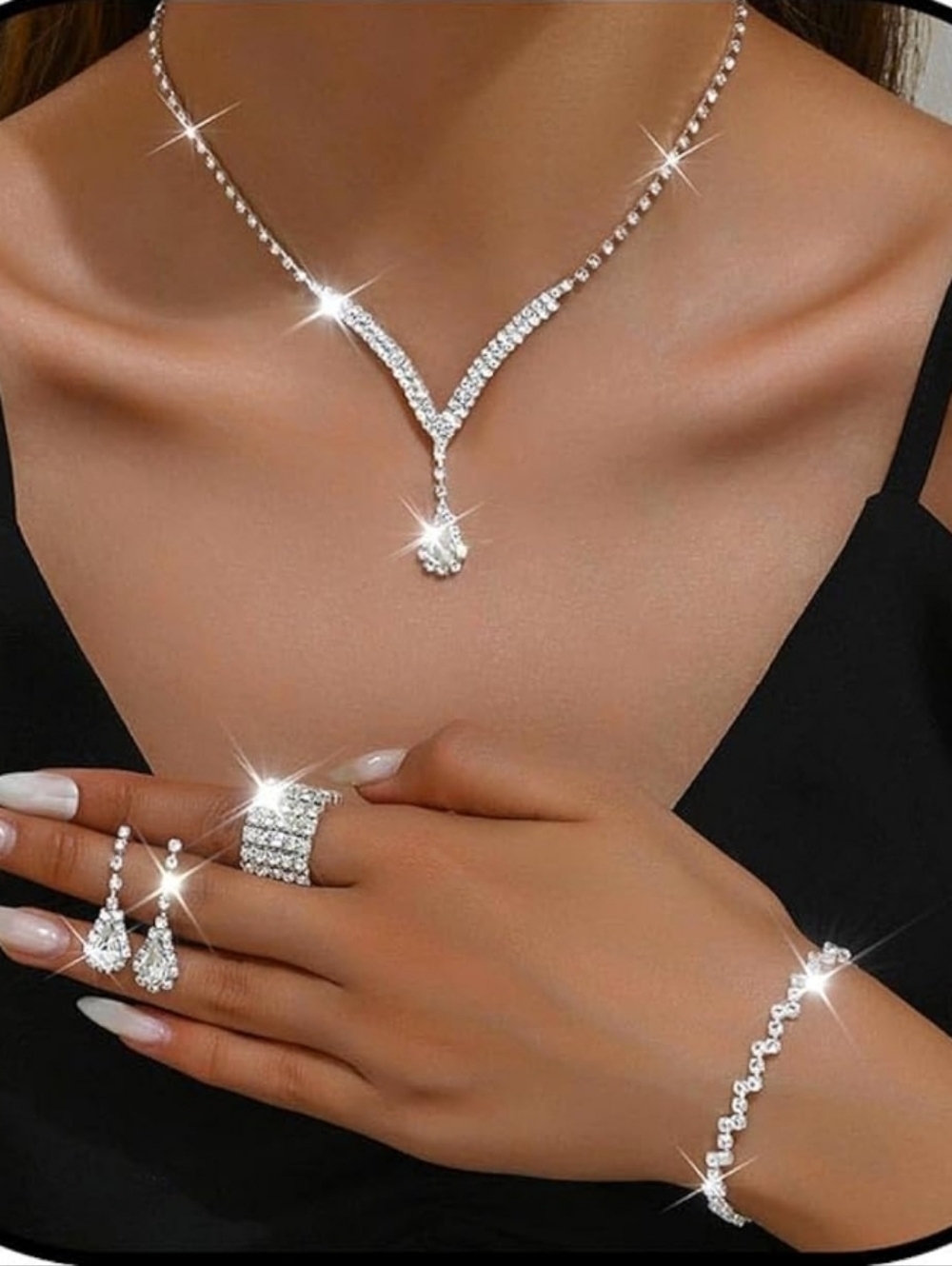 Elegant Silver Crystal Necklace & Earring Bridal Jewelry Set